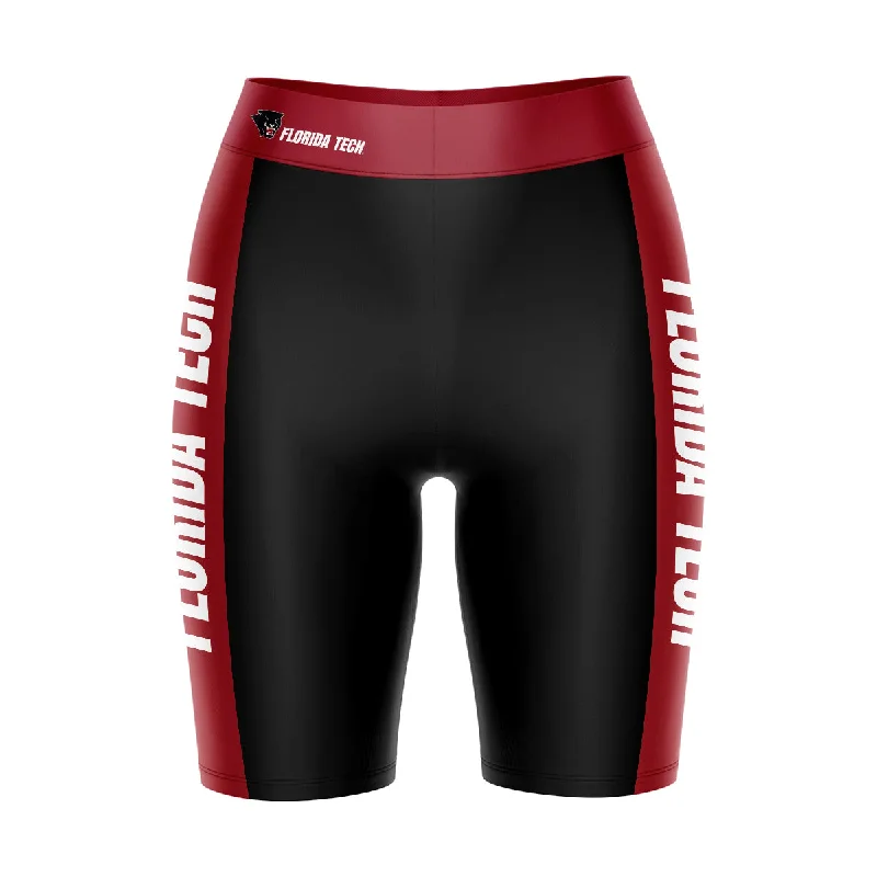 Weekend Special Florida Tech Panthers Game Day Logo on Waistband and Red Stripes Black Womens Bike Shorts by Vive La Fete Weekend Special Florida Tech Panthers Game Day Logo on Waistband and Red Stripes Black Womens Bike Shorts by Vive La Fete