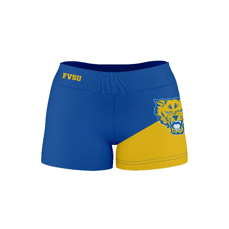 Super Bargain Fort Valley State Wildcats FVSU Game Day Collegiate Leg Color Block Blue Gold Optimum Womens Yoga Shorts by Vive La Fete Super Bargain Fort Valley State Wildcats FVSU Game Day Collegiate Leg Color Block Blue Gold Optimum Womens Yoga Shorts by Vive La Fete
