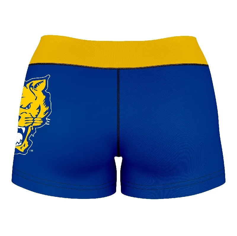 Unbeatable Prices Fort Valley State Wildcats FVSU Logo on Thigh & Waistband Blue Gold Womens Yoga Booty Workout Shorts by Vive La Fete Unbeatable Prices Fort Valley State Wildcats FVSU Logo on Thigh & Waistband Blue Gold Womens Yoga Booty Workout Shorts by Vive La Fete