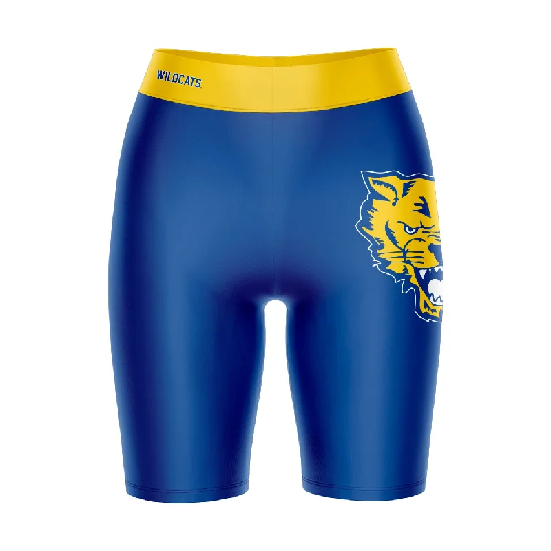 Don't Miss Fort Valley State Wildcats FVSU Game Day Logo on Thigh and Waistband Blue & Gold Womens Bike Shorts by Vive La Fete