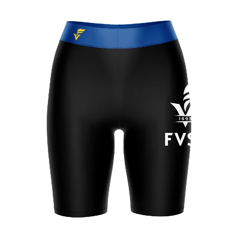 Exclusive Offers Fort Valley State Wildcats FVSU Logo on Thigh and Waistband Black and Blue Womens Bike Shorts by Vive La Fete