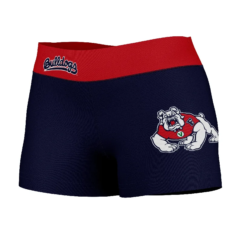 Today Only Fresno State Bulldogs Logo on Thigh & Waistband Blue Red Womens Yoga Booty Workout Shorts by Vive La Fete Today Only Fresno State Bulldogs Logo on Thigh & Waistband Blue Red Womens Yoga Booty Workout Shorts by Vive La Fete