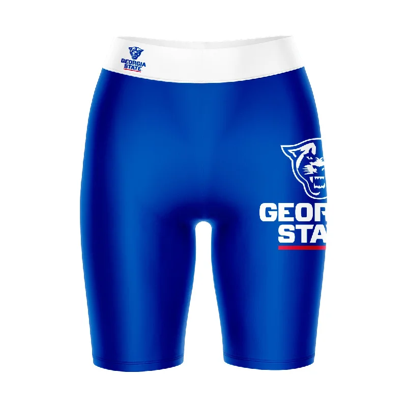 Crazy Savings Georgia State Panthers Game Day Logo on Thigh and Waistband Blue and White Womens Bike Shorts by Vive La Fete Crazy Savings Georgia State Panthers Game Day Logo on Thigh and Waistband Blue and White Womens Bike Shorts by Vive La Fete