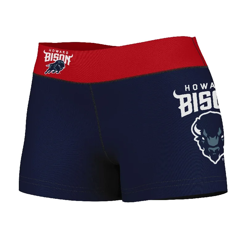 Super Deal Howard Bison Logo on Thigh & Waistband Blue Red Womens Yoga Booty Workout Shorts by Vive La Fete Super Deal Howard Bison Logo on Thigh & Waistband Blue Red Womens Yoga Booty Workout Shorts by Vive La Fete