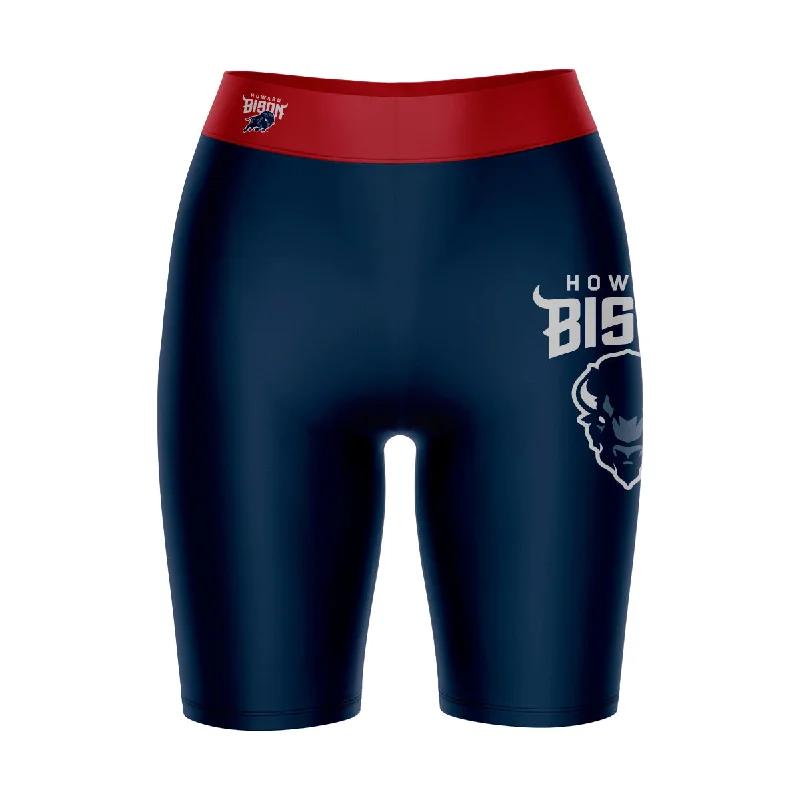 Act Now Howard Bison Game Day Logo on Thigh and Waistband Blue and Red Womens Bike Shorts by Vive La Fete Act Now Howard Bison Game Day Logo on Thigh and Waistband Blue and Red Womens Bike Shorts by Vive La Fete