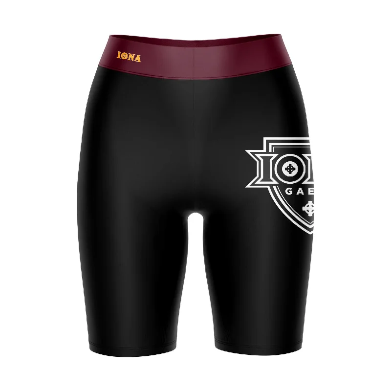 Blowout Deals Iona Gaels Game Day Logo on Thigh and Waistband Black and Maroon Womens Bike Shorts by Vive La Fete Blowout Deals Iona Gaels Game Day Logo on Thigh and Waistband Black and Maroon Womens Bike Shorts by Vive La Fete