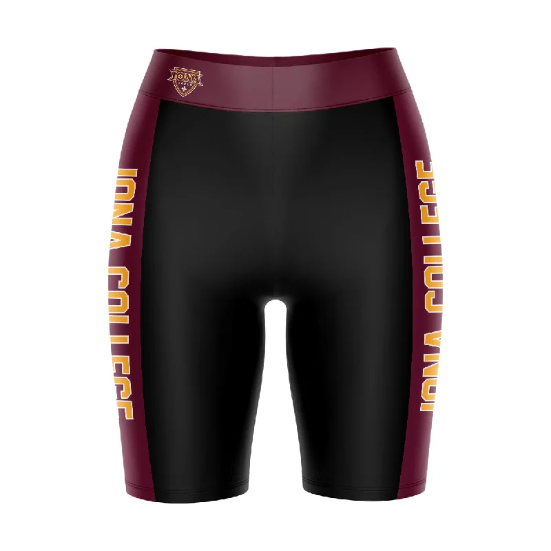 Epic Deals Iona Gaels Game Day Logo on Waistband and Maroon Stripes Black Womens Bike Shorts by Vive La Fete Epic Deals Iona Gaels Game Day Logo on Waistband and Maroon Stripes Black Womens Bike Shorts by Vive La Fete