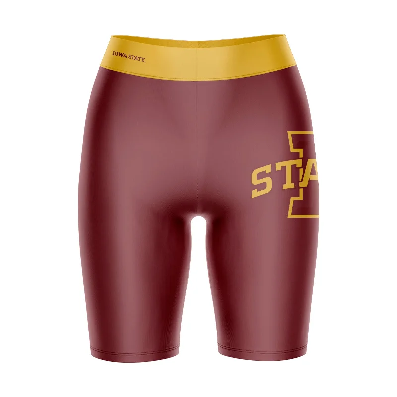 Weekend Deal Iowa State Cyclones ISU Game Day Logo on Thigh and Waistband Maroon and Gold Womens Bike Shorts by Vive La Fete Weekend Deal Iowa State Cyclones ISU Game Day Logo on Thigh and Waistband Maroon and Gold Womens Bike Shorts by Vive La Fete