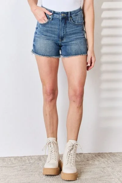 Last Chance Judy Blue Full Size Tummy Control Fray Hem Shorts