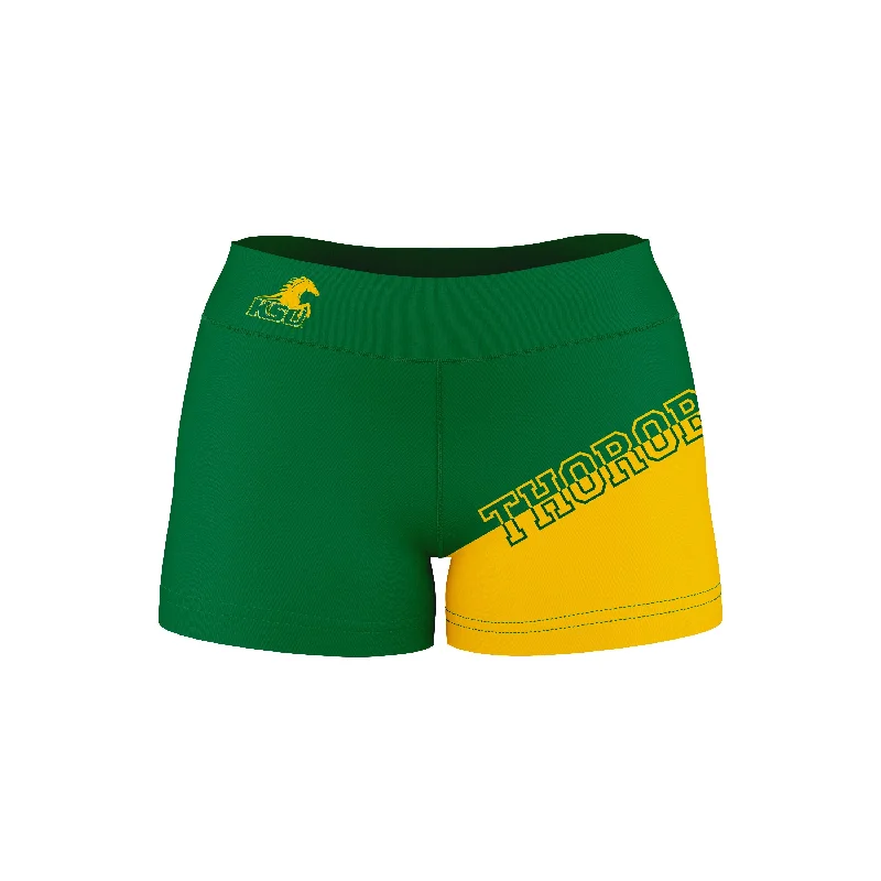 Online Only Kentucky State Thorobreads KYSU Game Day Collegiate Leg Color Block Green Gold Optimum Womens Yoga Shorts by Vive La Fete Online Only Kentucky State Thorobreads KYSU Game Day Collegiate Leg Color Block Green Gold Optimum Womens Yoga Shorts by Vive La Fete