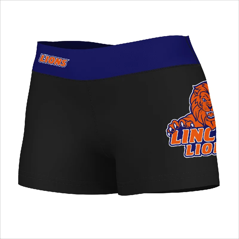 Price Cut Lincoln Lions LU Logo on Thigh & Waistband Black & Blue Womens Yoga Booty Workout Shorts by Vive La Fete Price Cut Lincoln Lions LU Logo on Thigh & Waistband Black & Blue Womens Yoga Booty Workout Shorts by Vive La Fete