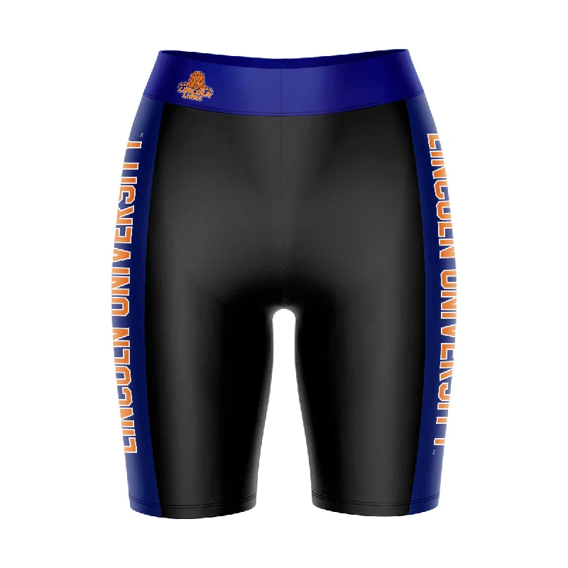 Don't Wait Lincoln University Lions LU Game Day Logo on Waistband and Blue Stripes Black Womens Bike Shorts by Vive La Fete Don't Wait Lincoln University Lions LU Game Day Logo on Waistband and Blue Stripes Black Womens Bike Shorts by Vive La Fete