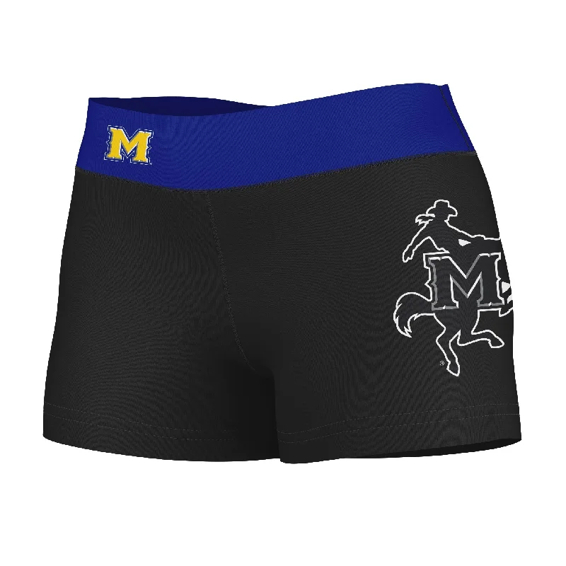 Midnight Madness McNeese State Cowboys Logo on Thigh & Waistband Black & Blue Womens Yoga Booty Workout Shorts by Vive La Fete Midnight Madness McNeese State Cowboys Logo on Thigh & Waistband Black & Blue Womens Yoga Booty Workout Shorts by Vive La Fete