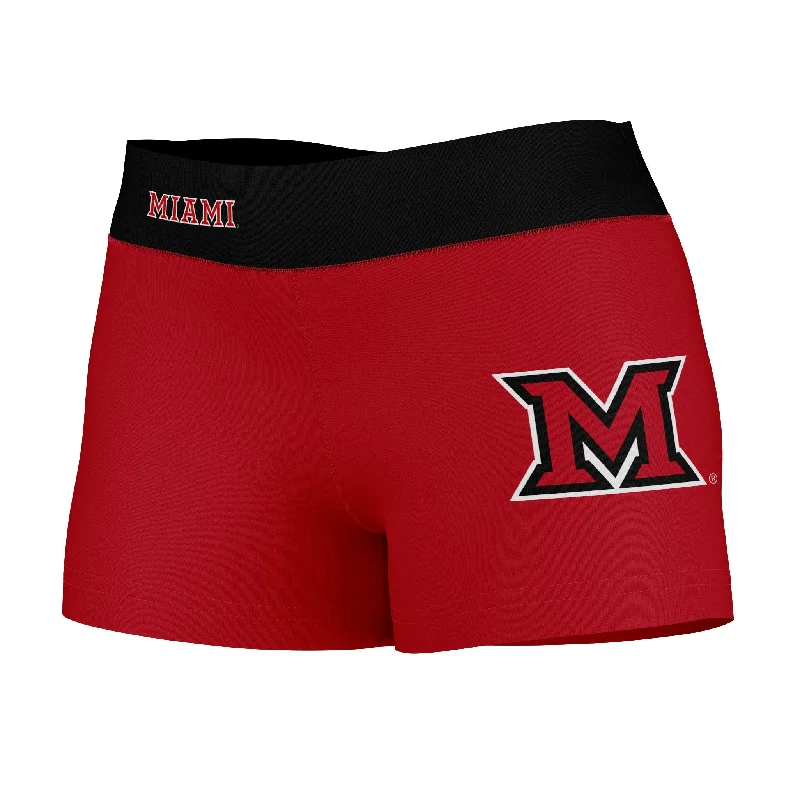 Huge Discounts Miami Ohio RedHawks Logo on Thigh & Waistband Red Black Womens Yoga Booty Workout Shorts by Vive La Fete Huge Discounts Miami Ohio RedHawks Logo on Thigh & Waistband Red Black Womens Yoga Booty Workout Shorts by Vive La Fete