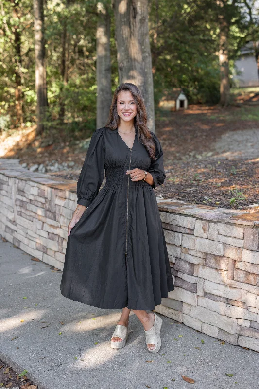 YEAR-End Clearance Midnight Visions Black Midi Dress