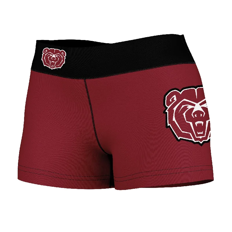 Final Clearance Missouri State Bears Logo on Thigh & Waistband Maroon Black Womens Yoga Booty Workout Shorts by Vive La Fete Final Clearance Missouri State Bears Logo on Thigh & Waistband Maroon Black Womens Yoga Booty Workout Shorts by Vive La Fete