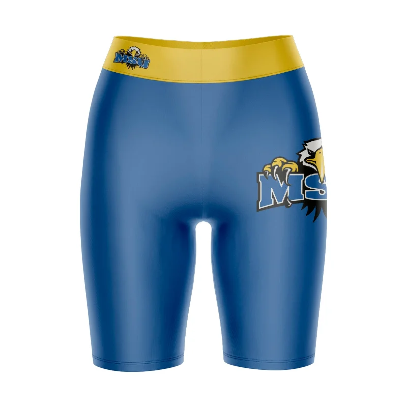 Shop and Save Morehead State Eagles Game Day Logo on Thigh and Waistband Blue and Gold Womens Bike Shorts by Vive La Fete Shop and Save Morehead State Eagles Game Day Logo on Thigh and Waistband Blue and Gold Womens Bike Shorts by Vive La Fete
