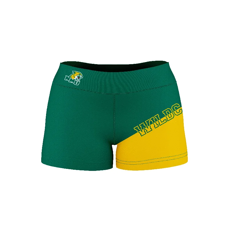 Online Specials NMU Northern Michigan Wildcats Game Day Collegiate Leg Color Block Green Gold Optimum Womens Yoga Shorts by Vive La Fete Online Specials NMU Northern Michigan Wildcats Game Day Collegiate Leg Color Block Green Gold Optimum Womens Yoga Shorts by Vive La Fete