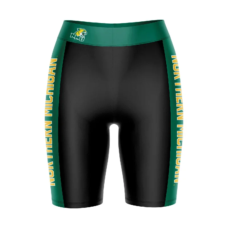 Exclusive Online Offer NMU Northern Michigan Wildcats Game Day Logo on Waistband and Green Stripes Black Womens Bike Shorts by Vive La Fete Exclusive Online Offer NMU Northern Michigan Wildcats Game Day Logo on Waistband and Green Stripes Black Womens Bike Shorts by Vive La Fete