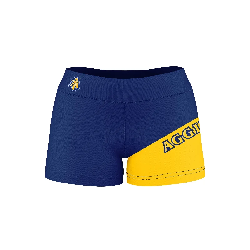 Can't Miss North Carolina A&T Aggies Game Day Collegiate Leg Color Block Blue Gold Optimum Womens Yoga Shorts by Vive La Fete Can't Miss North Carolina A&T Aggies Game Day Collegiate Leg Color Block Blue Gold Optimum Womens Yoga Shorts by Vive La Fete
