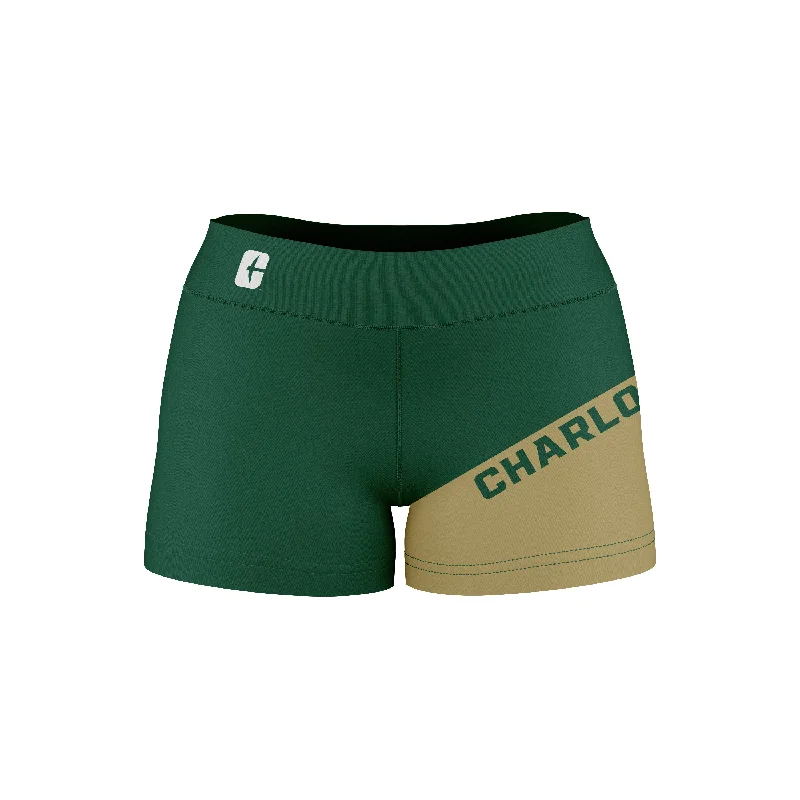 Bargain Prices North Carolina at Charlotte 49ers Game Day Collegiate Leg Color Block Green Gold Optimum Womens Yoga Shorts by Vive La Fete Bargain Prices North Carolina at Charlotte 49ers Game Day Collegiate Leg Color Block Green Gold Optimum Womens Yoga Shorts by Vive La Fete