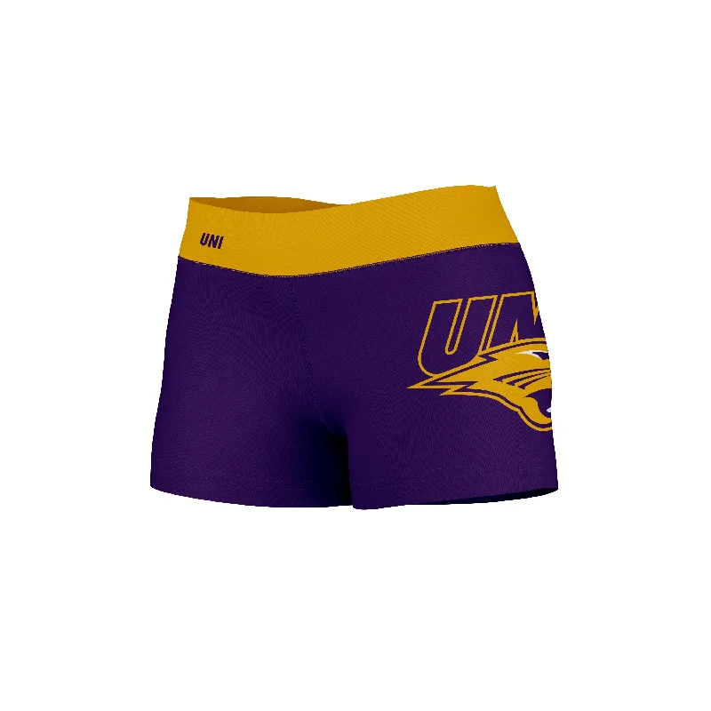 Savings Galore Northern Iowa Panthers Logo on Thigh & Waistband Purple Gold Womens Yoga Booty Workout Shorts by Vive La Fete Savings Galore Northern Iowa Panthers Logo on Thigh & Waistband Purple Gold Womens Yoga Booty Workout Shorts by Vive La Fete