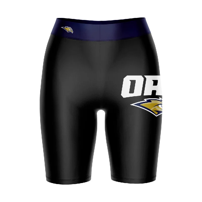 Hurry In Oral Roberts Golden Eagles Game Day Logo on Thigh and Waistband Black and Navy Womens Bike Shorts by Vive La Fete Hurry In Oral Roberts Golden Eagles Game Day Logo on Thigh and Waistband Black and Navy Womens Bike Shorts by Vive La Fete