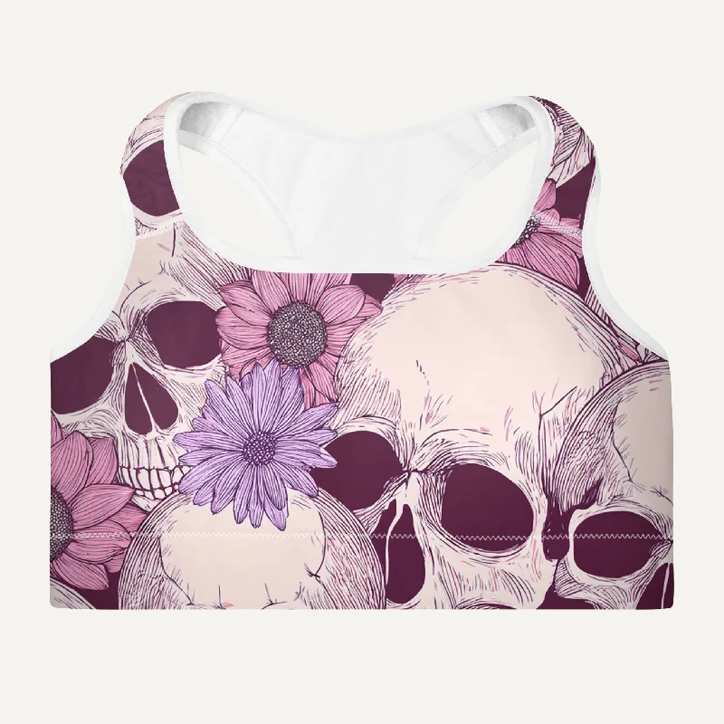 Pastel Floral Skulls Padded Sports Bra