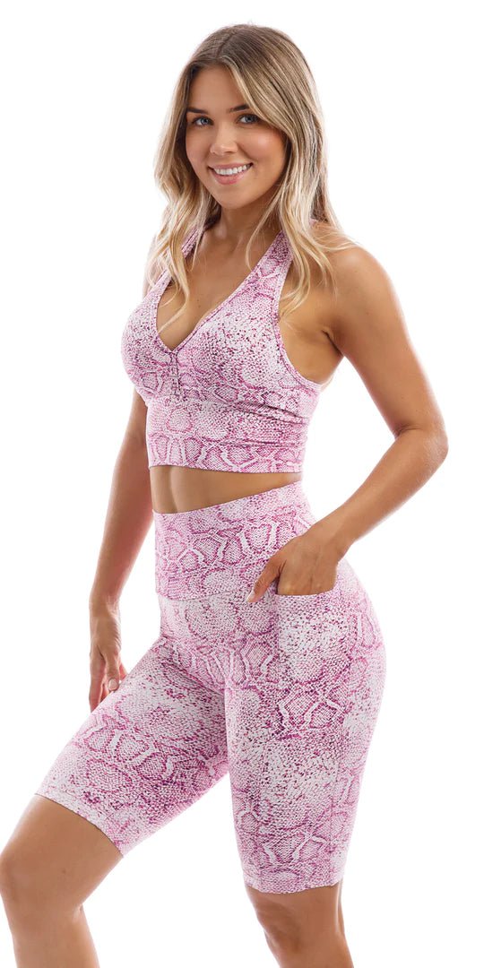 Markdowns Pink Snake Eco Biker Shorts with Pockets