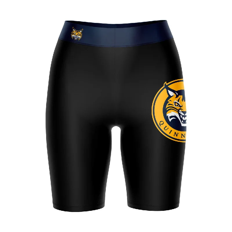 Final Clearance Quinnipiac Bobcats Game Day Logo on Thigh and Waistband Black and Navy Womens Bike Shorts by Vive La Fete Final Clearance Quinnipiac Bobcats Game Day Logo on Thigh and Waistband Black and Navy Womens Bike Shorts by Vive La Fete
