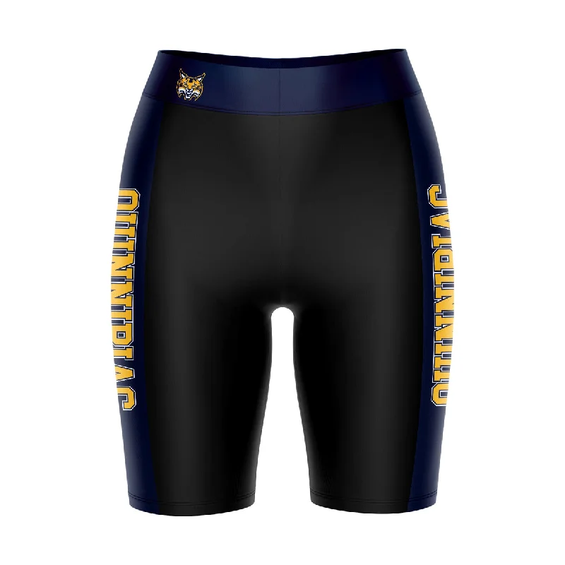 Special Price Quinnipiac Bobcats Game Day Logo on Waistband and Navy Stripes Black Womens Bike Shorts by Vive La Fete Special Price Quinnipiac Bobcats Game Day Logo on Waistband and Navy Stripes Black Womens Bike Shorts by Vive La Fete