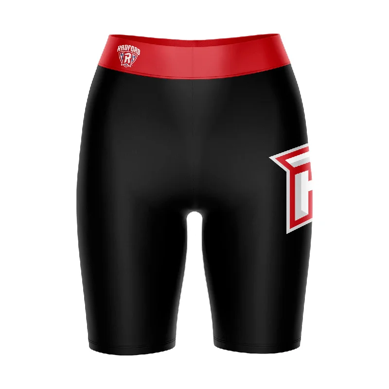 Exclusive Savings Radford Highlanders Game Day Logo on Thigh & Waistband Black and Red Womens Bike Shorts by Vive La Fete Exclusive Savings Radford Highlanders Game Day Logo on Thigh & Waistband Black and Red Womens Bike Shorts by Vive La Fete