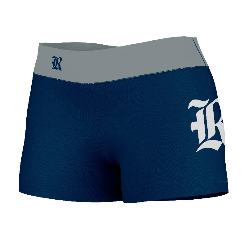 Buy More, Save More Rice Owls Logo on Thigh & Waistband Blue Gray Womens Yoga Booty Workout Shorts by Vive La Fete