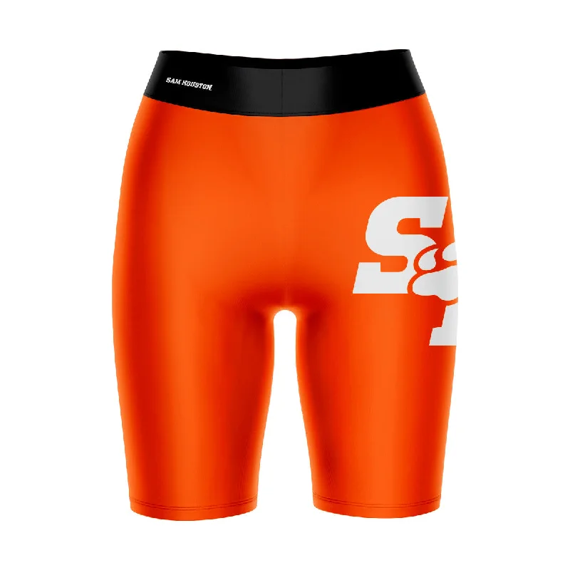 Can't Miss Sam Houston Bearkats Game Day Logo on Thigh and Waistband Orange and Black Womens Bike Shorts by Vive La Fete Can't Miss Sam Houston Bearkats Game Day Logo on Thigh and Waistband Orange and Black Womens Bike Shorts by Vive La Fete