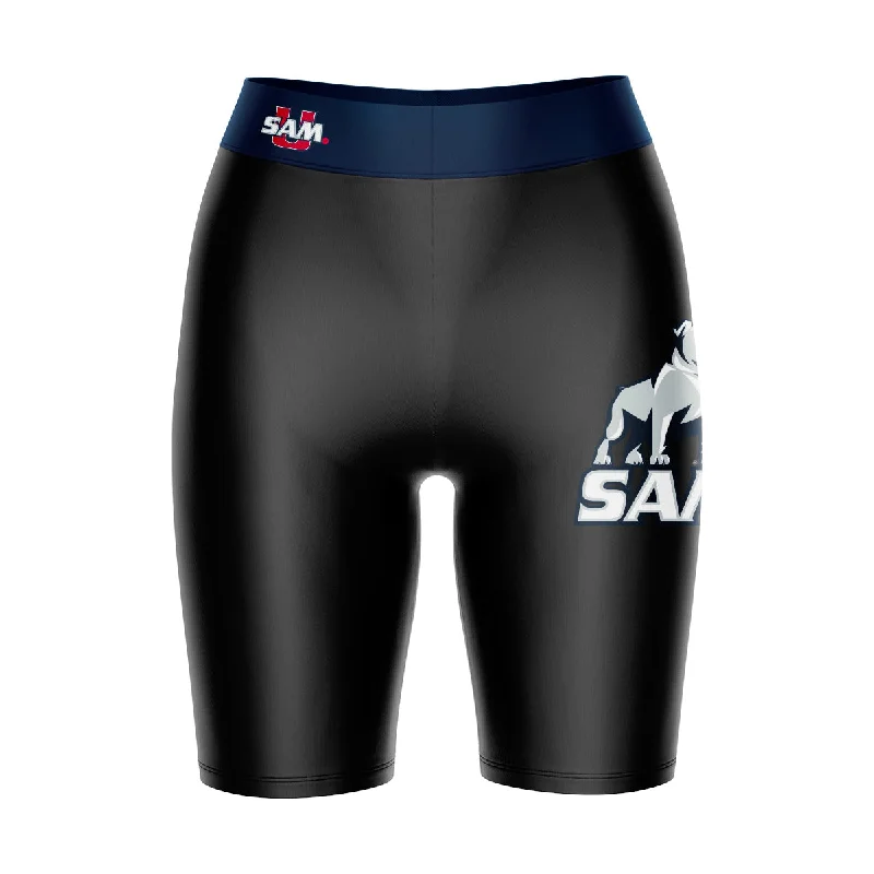 Bargain Prices Samford Bulldogs Game Day Logo on Thigh and Waistband Black and Navy Womens Bike Shorts by Vive La Fete Bargain Prices Samford Bulldogs Game Day Logo on Thigh and Waistband Black and Navy Womens Bike Shorts by Vive La Fete