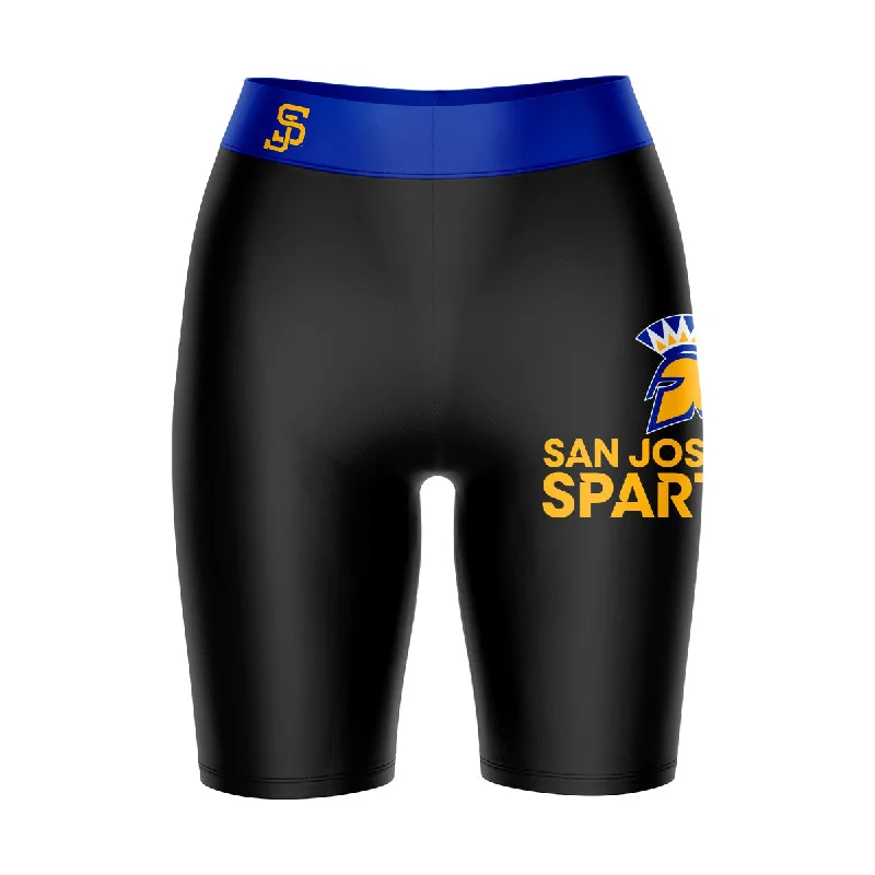 San Jose State Spartans Game Day Logo on Thigh and Waistband Black and Blue Womens Bike Shorts by Vive La Fete