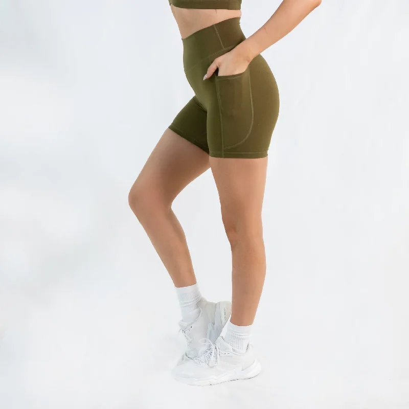 Scrunch Bum Pocket Bike Shorts Khaki