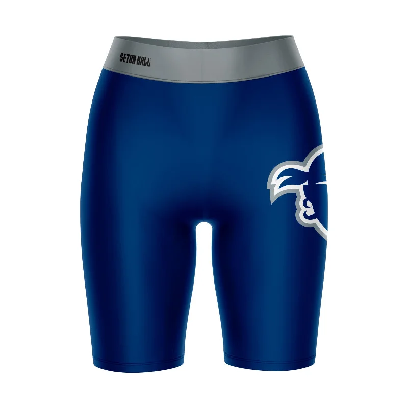 Bonus Savings Seton Hall Pirates Game Day Logo on Thigh and Waistband Blue and Gray Womens Bike Shorts by Vive La Fete Bonus Savings Seton Hall Pirates Game Day Logo on Thigh and Waistband Blue and Gray Womens Bike Shorts by Vive La Fete