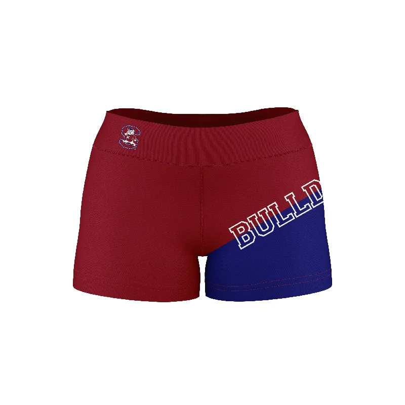 Stock Clearance South Carolina State Bulldogs Game Day Collegiate Leg Color Block Maroon Blue Optimum Womens Yoga Shorts by Vive La Fete Stock Clearance South Carolina State Bulldogs Game Day Collegiate Leg Color Block Maroon Blue Optimum Womens Yoga Shorts by Vive La Fete