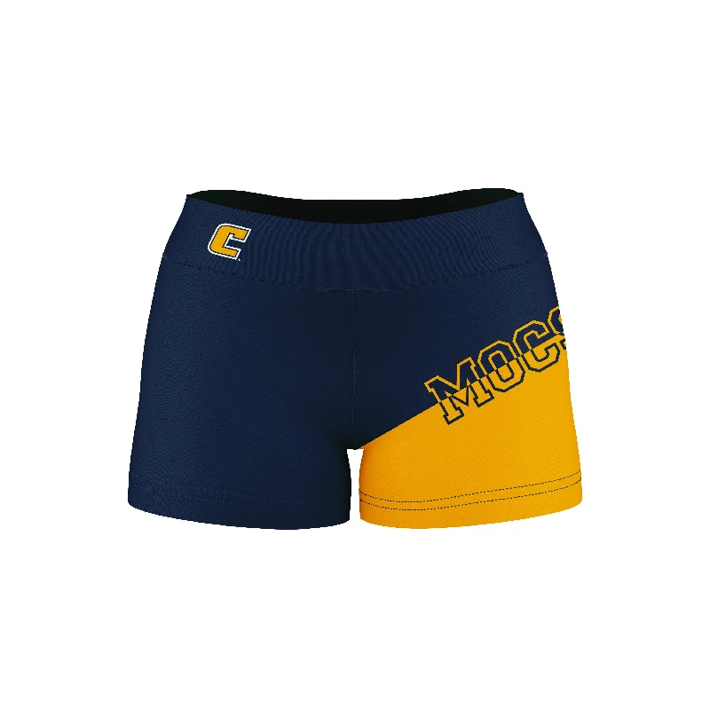 Huge Discounts Tennessee Chattanooga MOCS Game Day Collegiate Leg Color Block Navy Gold Optimum Womens Yoga Shorts by Vive La Fete Huge Discounts Tennessee Chattanooga MOCS Game Day Collegiate Leg Color Block Navy Gold Optimum Womens Yoga Shorts by Vive La Fete