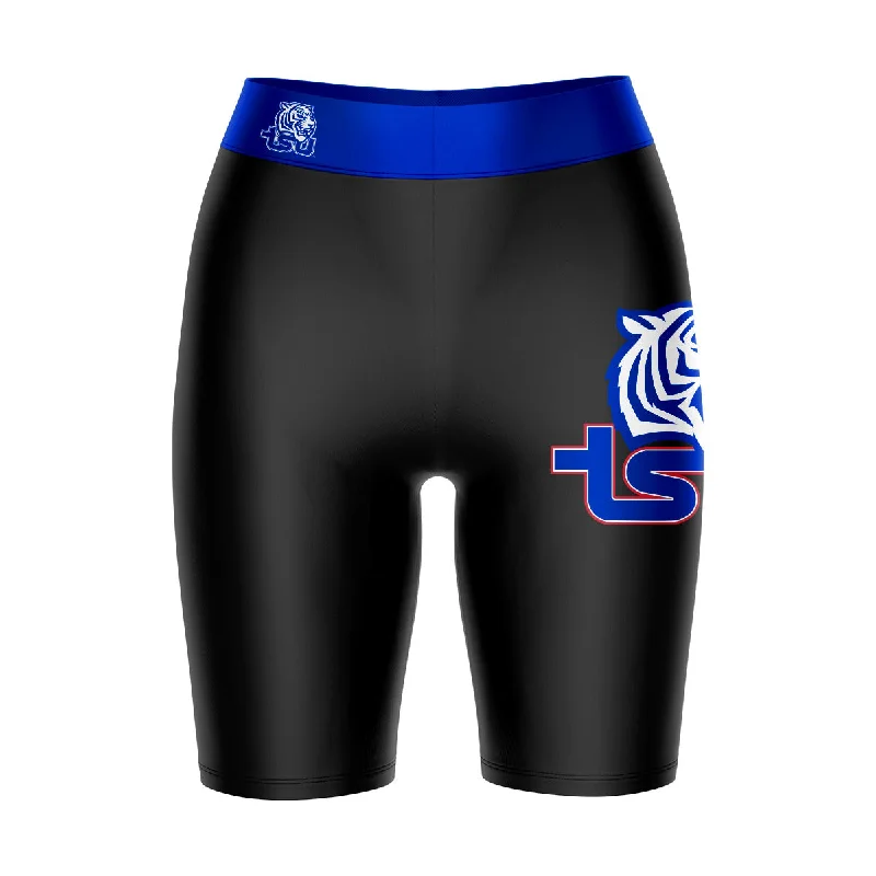 Tennessee State Tigers Game Day Logo on Thigh and Waistband Black and Blue Womens Bike Shorts by Vive La Fete