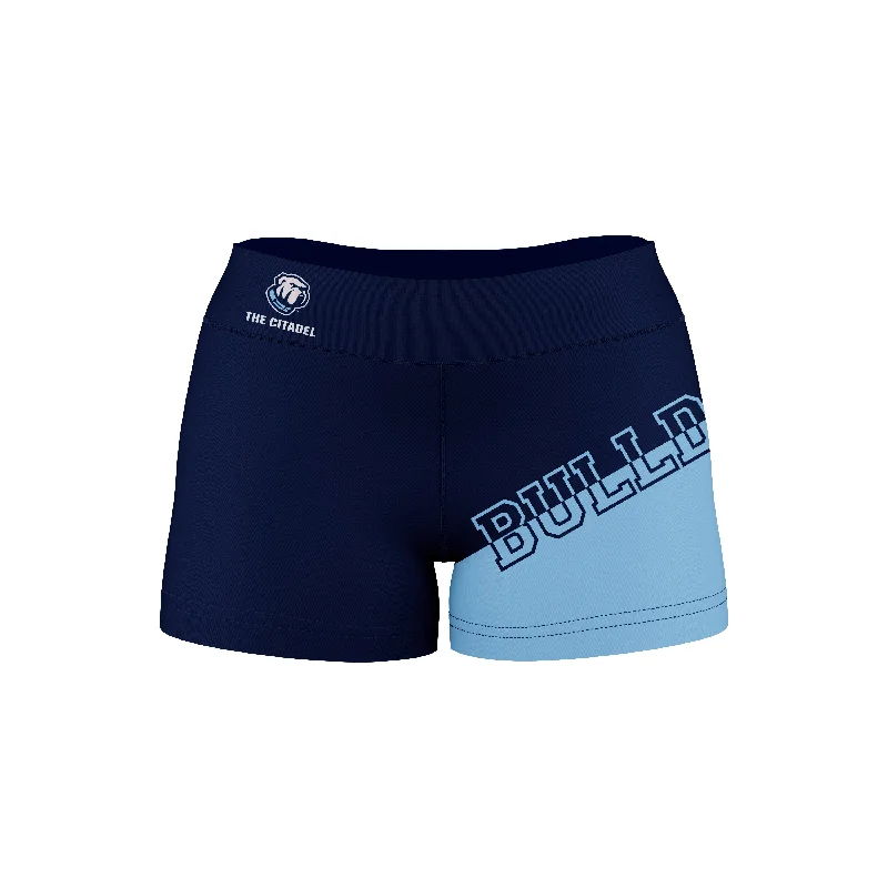 Exclusive Online Offer The Citadel Bulldogs Game Day Collegiate Leg Color Block Blue Light Blue Optimum Womens Yoga Shorts by Vive La Fete Exclusive Online Offer The Citadel Bulldogs Game Day Collegiate Leg Color Block Blue Light Blue Optimum Womens Yoga Shorts by Vive La Fete