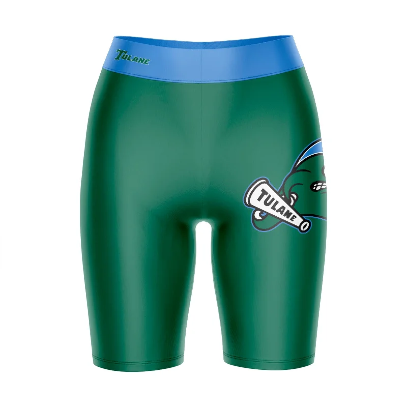 Price Fest Tulane Green Wave Game Day Logo on Thigh and Waistband Green and Blue Womens Bike Shorts by Vive La Fete Price Fest Tulane Green Wave Game Day Logo on Thigh and Waistband Green and Blue Womens Bike Shorts by Vive La Fete