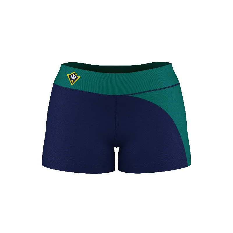 UNC Wilmington Seahawks UNCW Collegiate Waist Color Block Navy Teal Optimum Womens Yoga Shorts by Vive La Fete