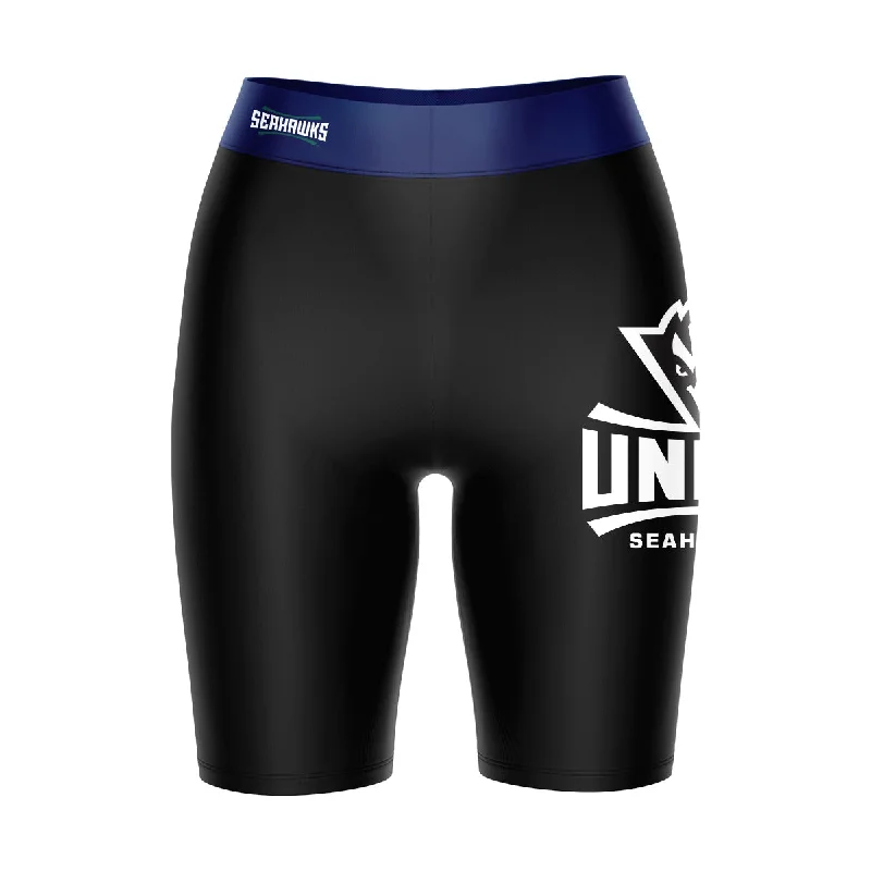 Lowest Price UNC Wilmington Seahawks UNCW Game Day Logo on Thigh and Waistband Black and Blue Womens Bike Shorts by Vive La Fete Lowest Price UNC Wilmington Seahawks UNCW Game Day Logo on Thigh and Waistband Black and Blue Womens Bike Shorts by Vive La Fete