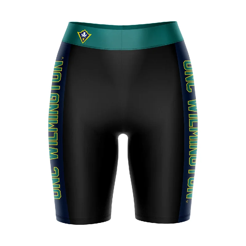 Overstock UNC Wilmington Seahawks UNCW Game Day Logo on Waistband and Blue Stripes Black Womens Bike Shorts by Vive La Fete Overstock UNC Wilmington Seahawks UNCW Game Day Logo on Waistband and Blue Stripes Black Womens Bike Shorts by Vive La Fete