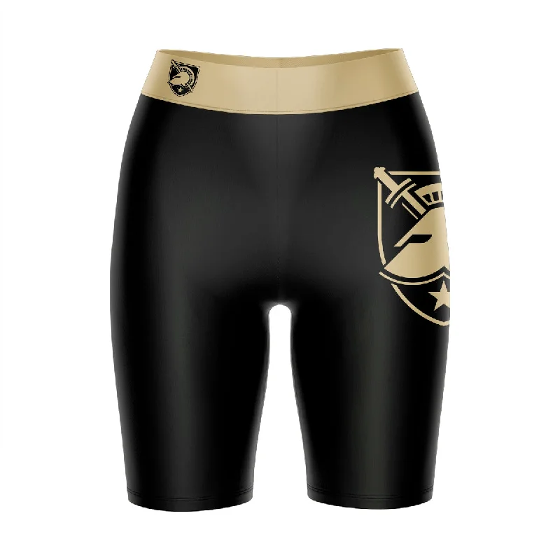 Low Prices US Military Army Black Knights Game Day Logo on Thigh and Waistband Black & Gold Womens Bike Shorts by Vive La Fete Low Prices US Military Army Black Knights Game Day Logo on Thigh and Waistband Black & Gold Womens Bike Shorts by Vive La Fete