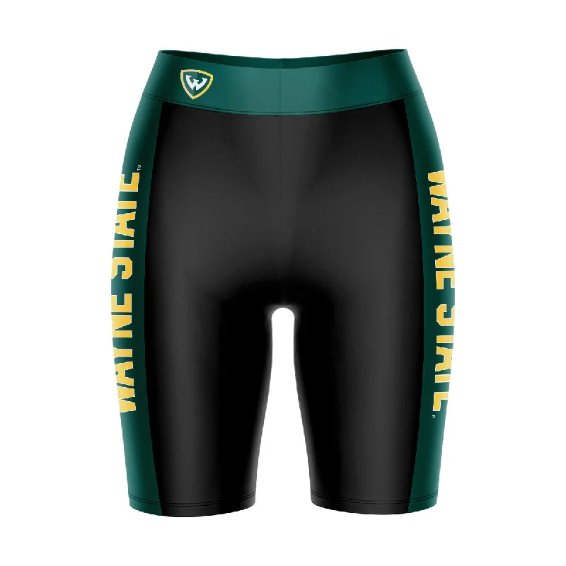 Limited Time Offer Wayne State Warriors Game Day Logo on Waistband and Green Stripes Black Womens Bike Shorts by Vive La Fete Limited Time Offer Wayne State Warriors Game Day Logo on Waistband and Green Stripes Black Womens Bike Shorts by Vive La Fete