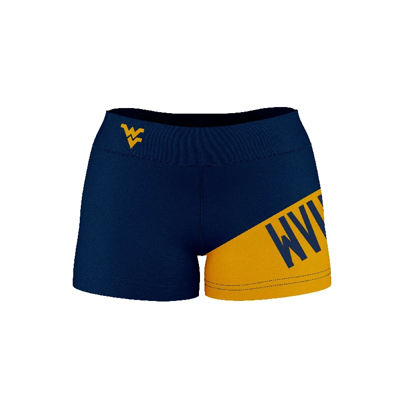 Price Drop Alert West Virginia Mountaineers Game Day Collegiate Leg Color Block Blue Gold Optimum Womens Yoga Shorts by Vive La Fete Price Drop Alert West Virginia Mountaineers Game Day Collegiate Leg Color Block Blue Gold Optimum Womens Yoga Shorts by Vive La Fete