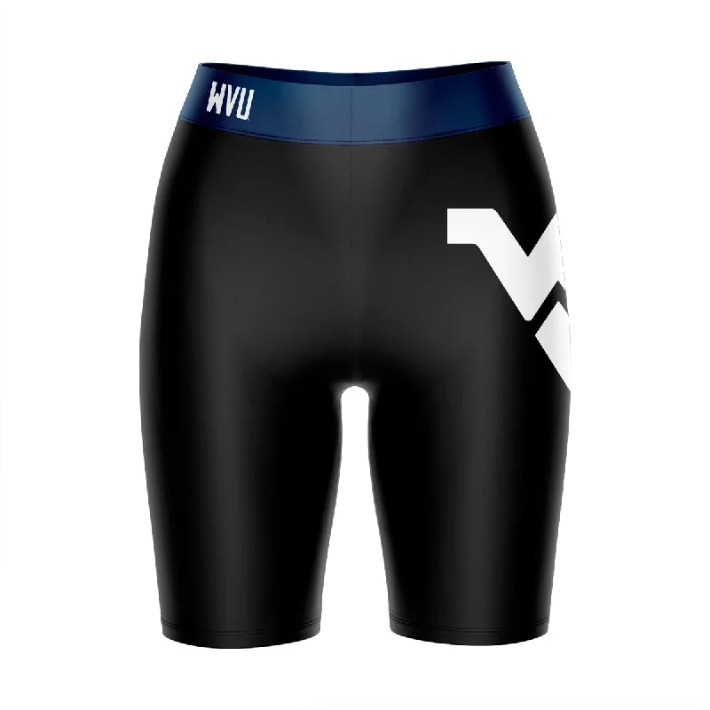 Limited Edition West Virginia Mountaineers Game Day Logo on Thigh and Waistband Black and Blue Womens Bike Shorts by Vive La Fete Limited Edition West Virginia Mountaineers Game Day Logo on Thigh and Waistband Black and Blue Womens Bike Shorts by Vive La Fete